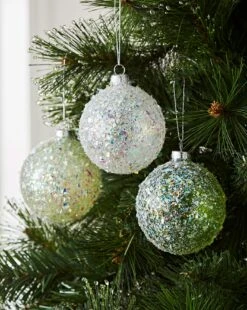 Green & White Baubles - Set Of 6