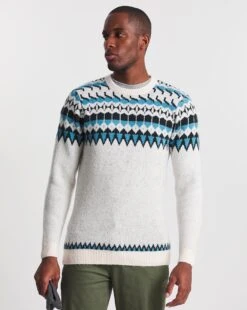 Blue Panelled Fairisle Crew Neck Sweater