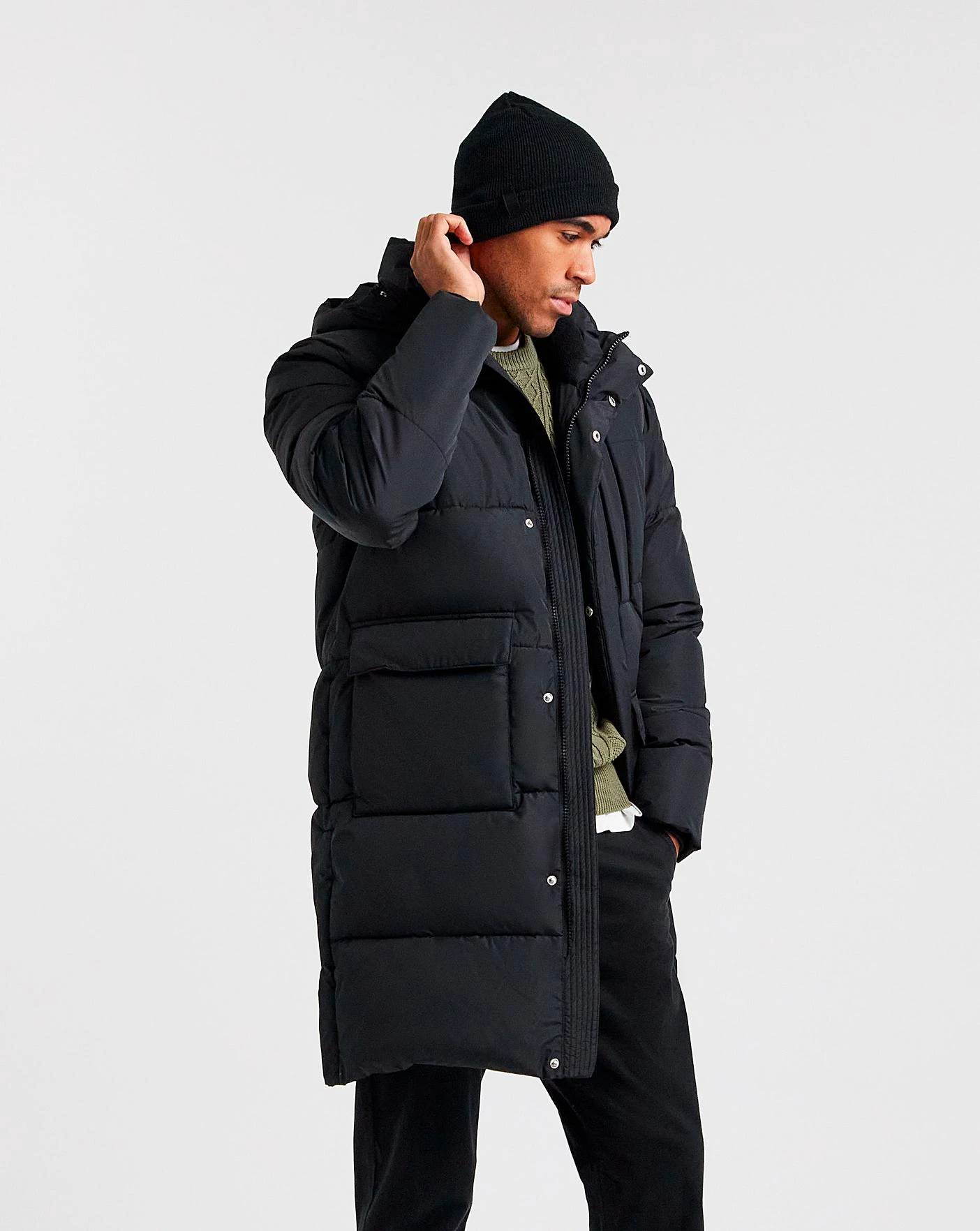 Black Longline Padded Coat - Image 2