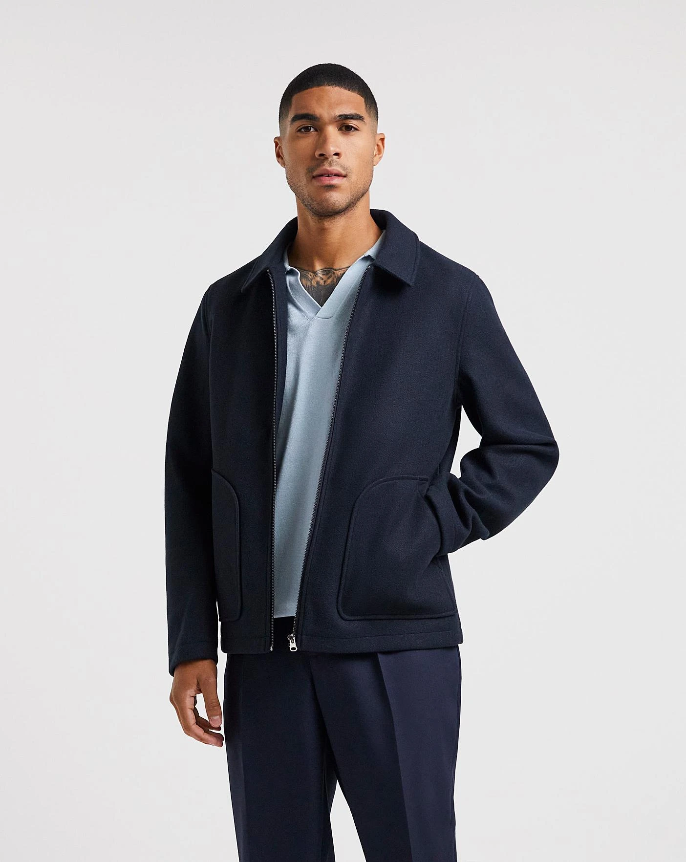 Faux Wool Navy Harrington