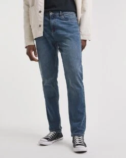 Stonewash Tapered Fit Stretch Jeans