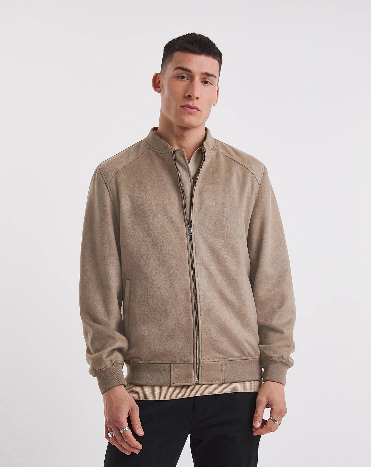 Beige Faux Suede Bomber - Image 3