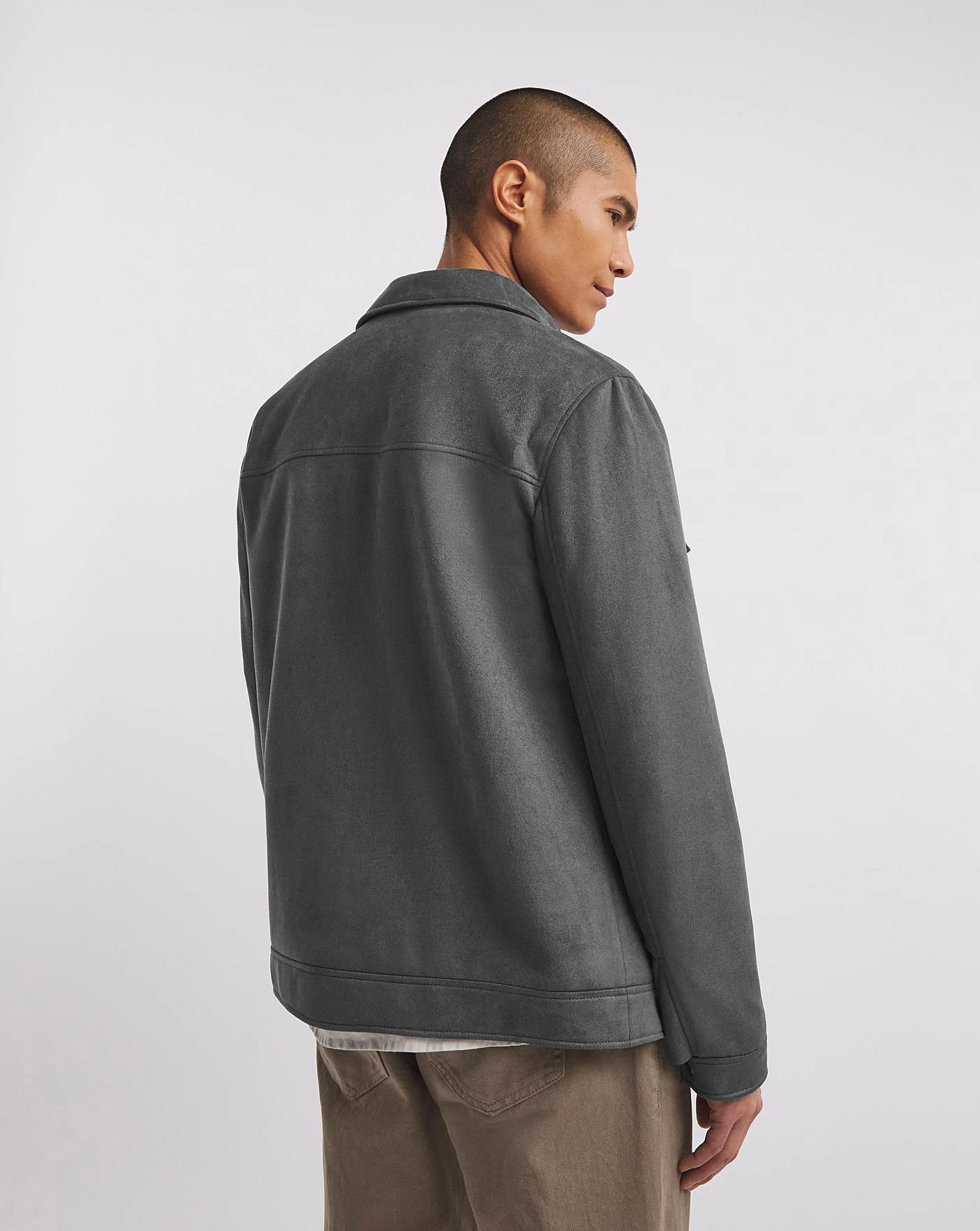 Grey Faux Suede Zip Jacket - Image 4