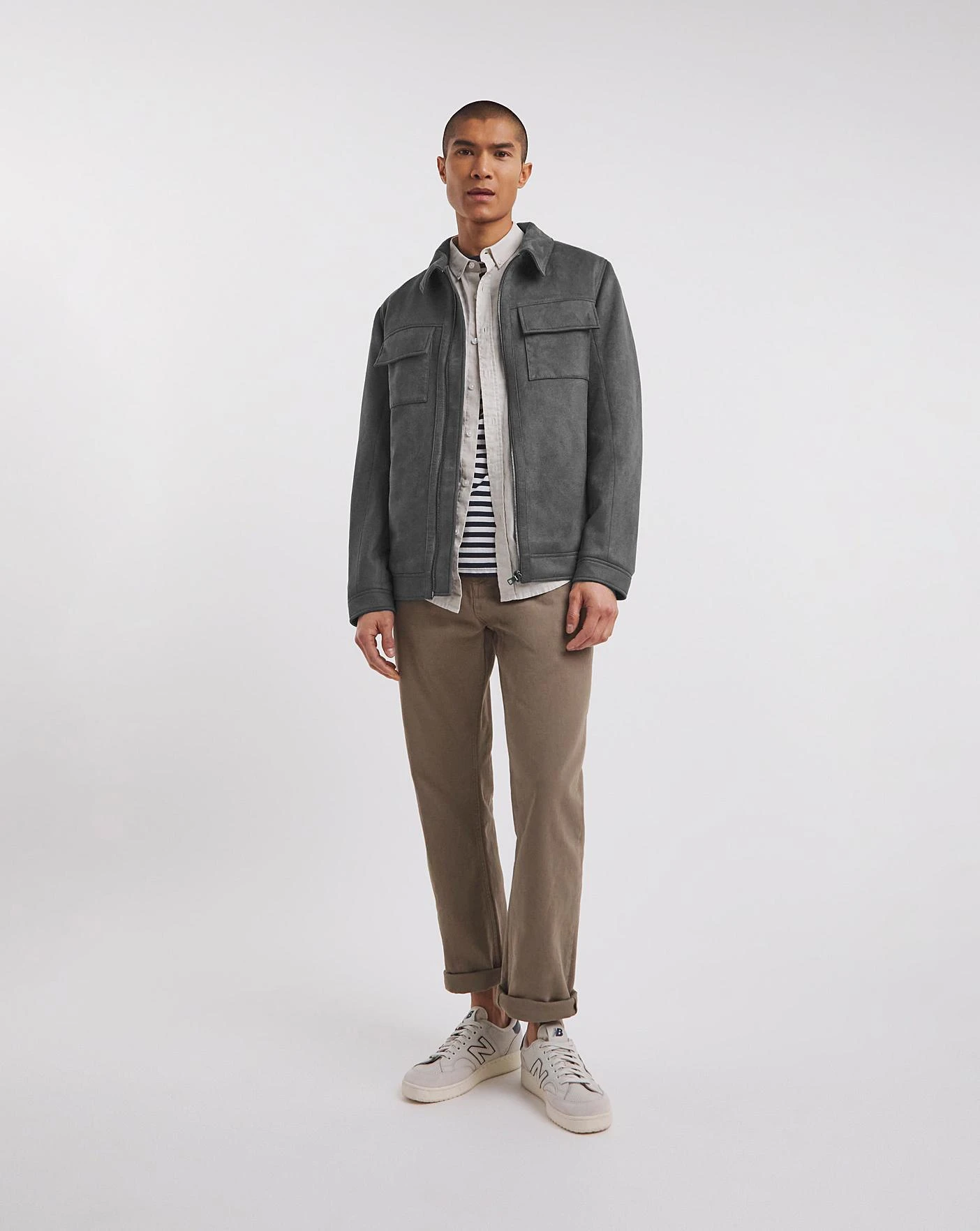 Grey Faux Suede Zip Jacket