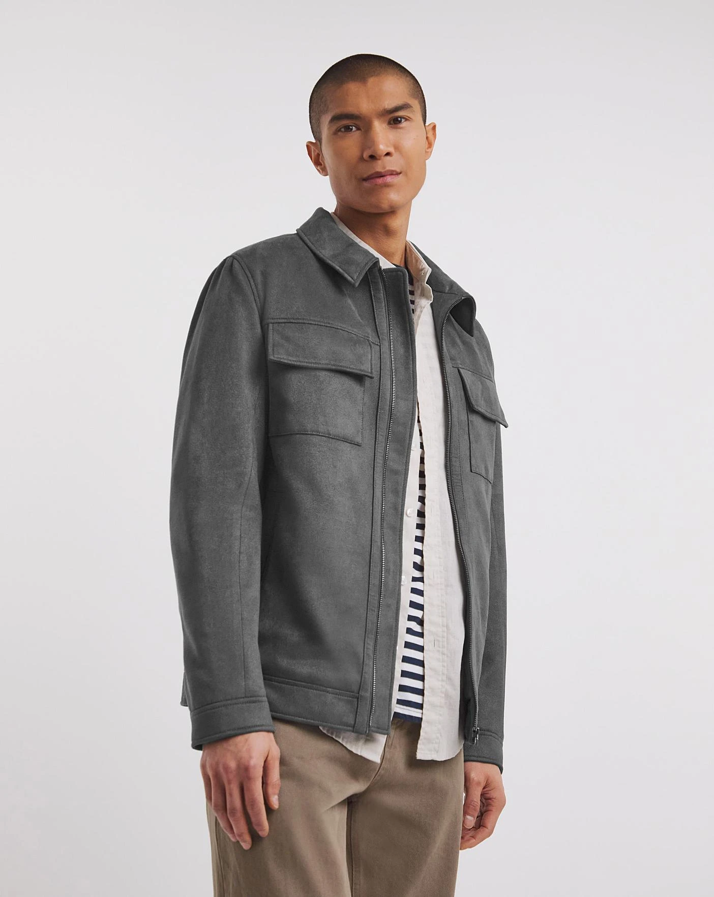 Grey Faux Suede Zip Jacket - Image 2