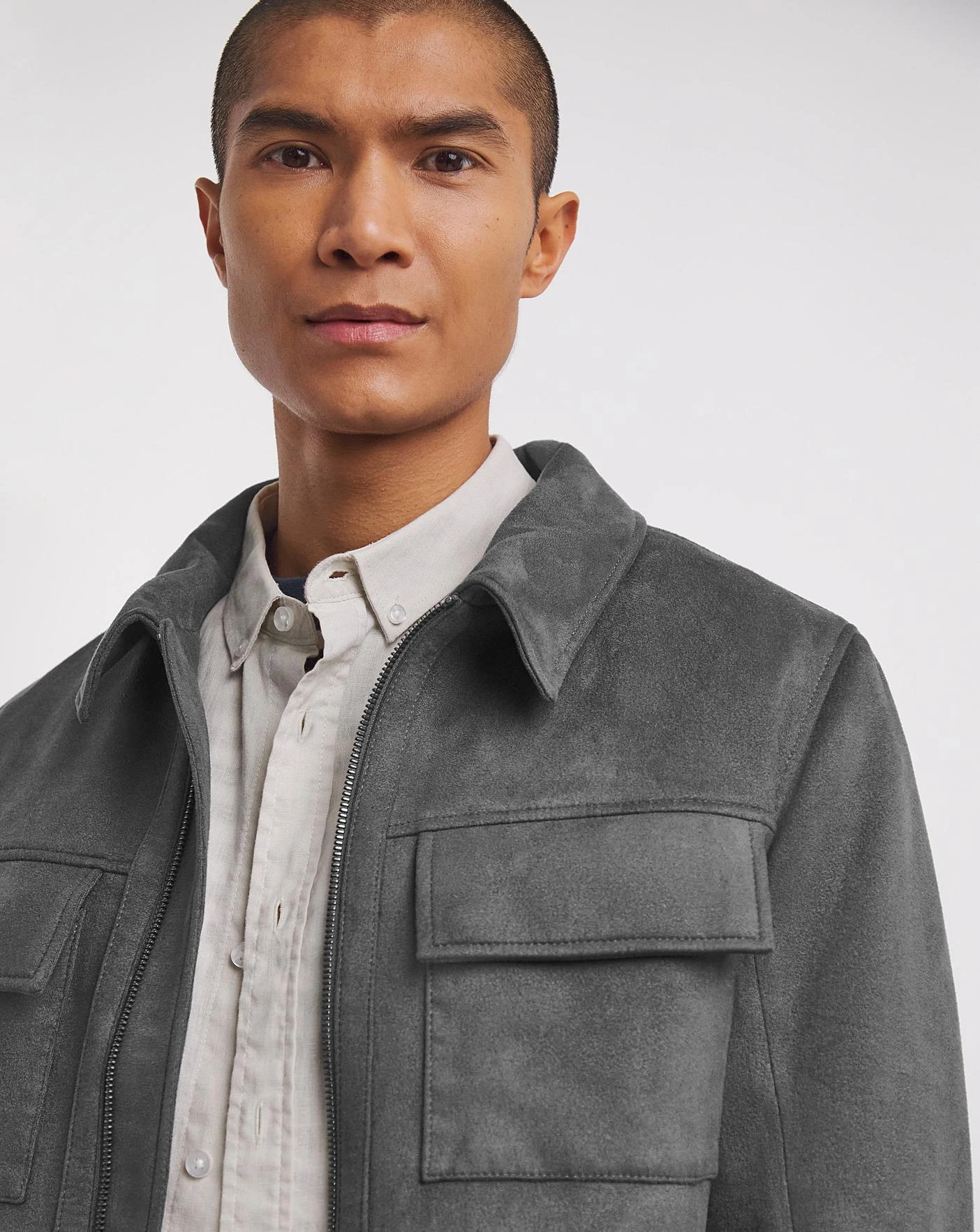 Grey Faux Suede Zip Jacket - Image 3