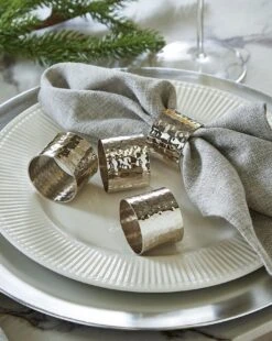 Silver Hammered Set Of 4 Napkin Rings