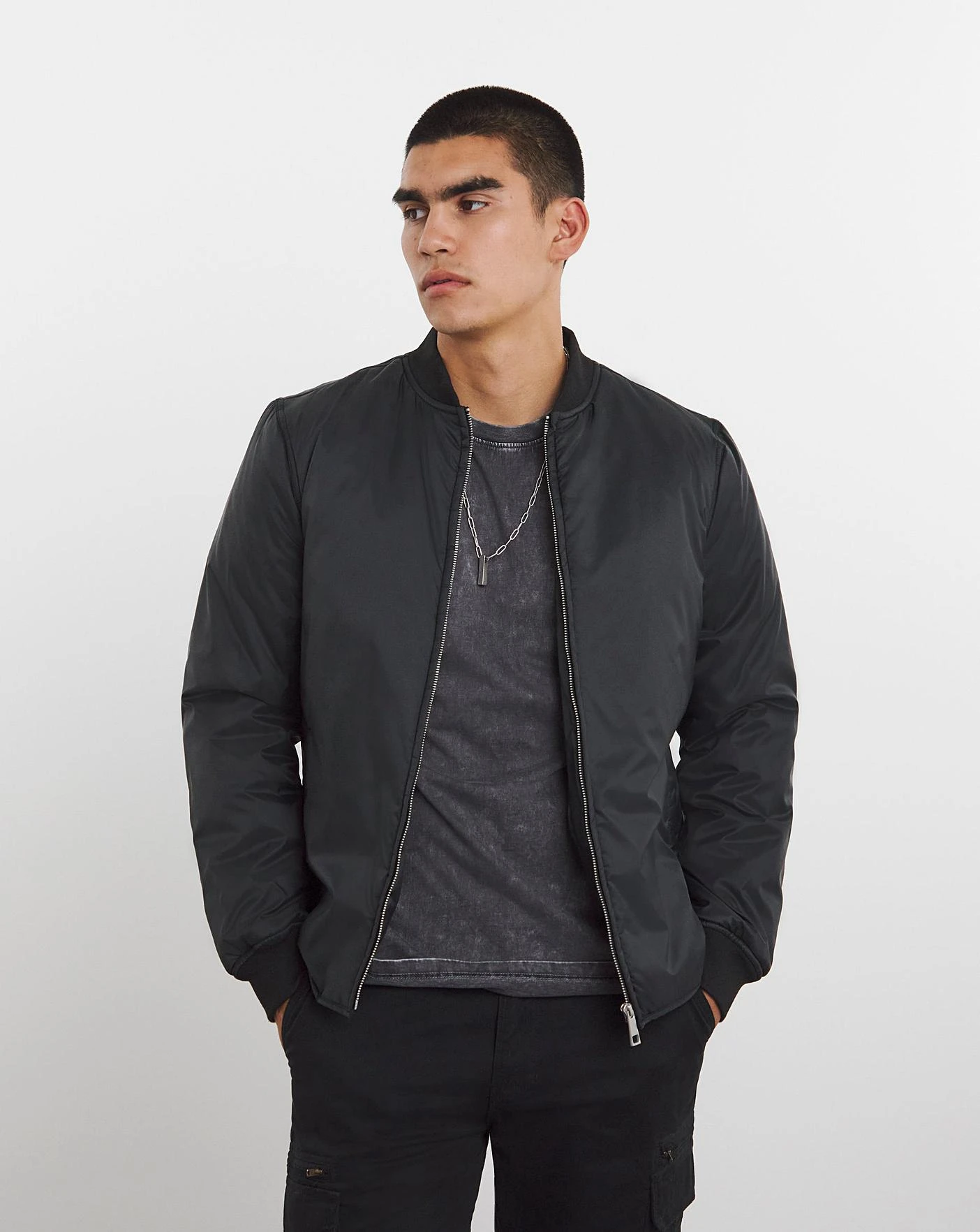 Black Padded Bomber Jacket