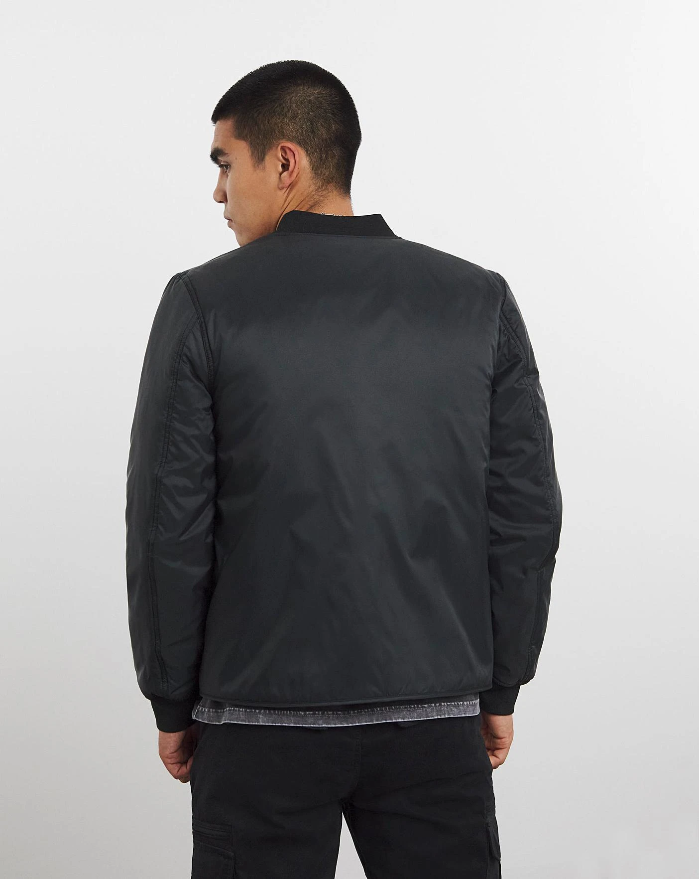 Black Padded Bomber Jacket - Image 4