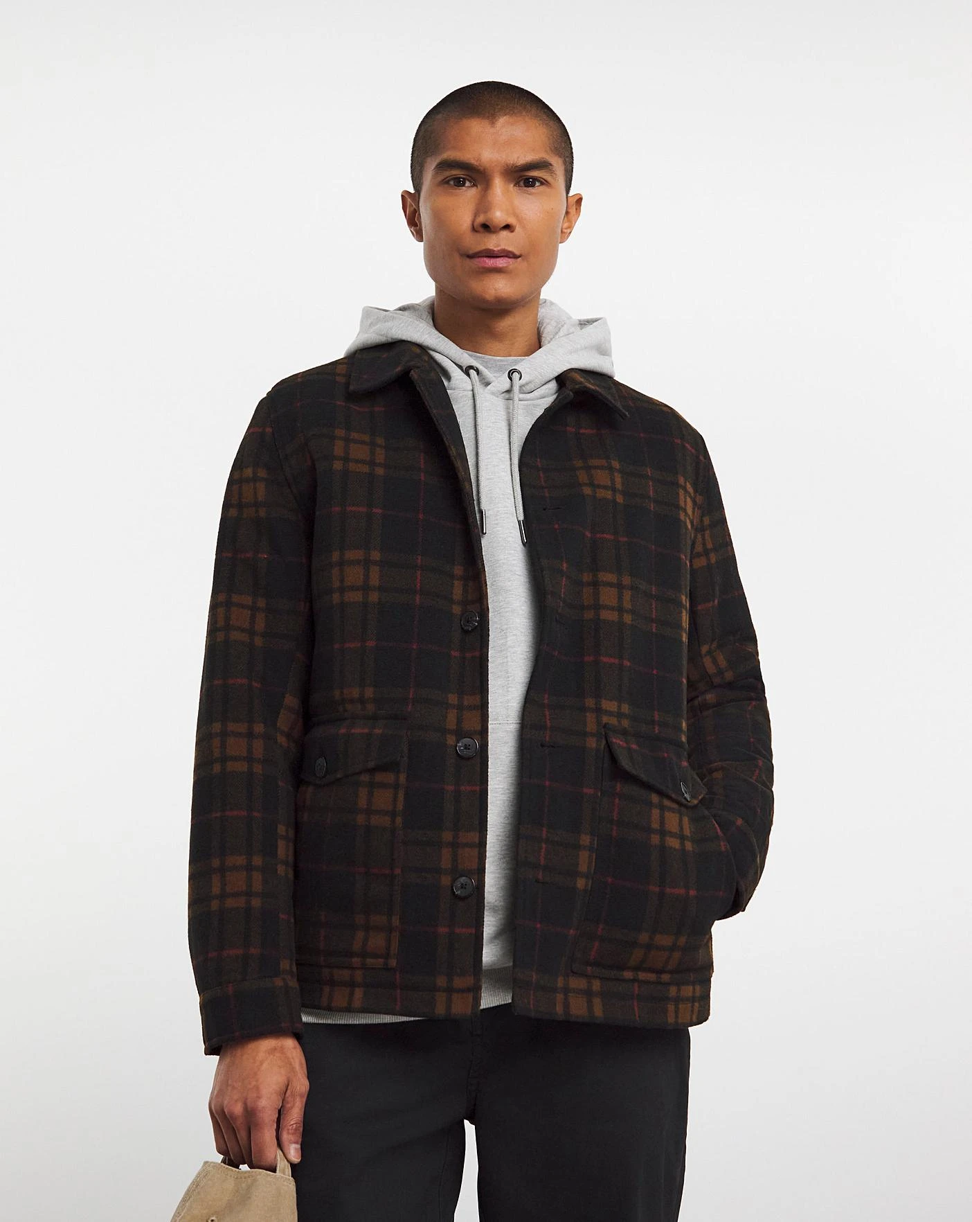 Black Check Quilted Lined Shacket - Image 2