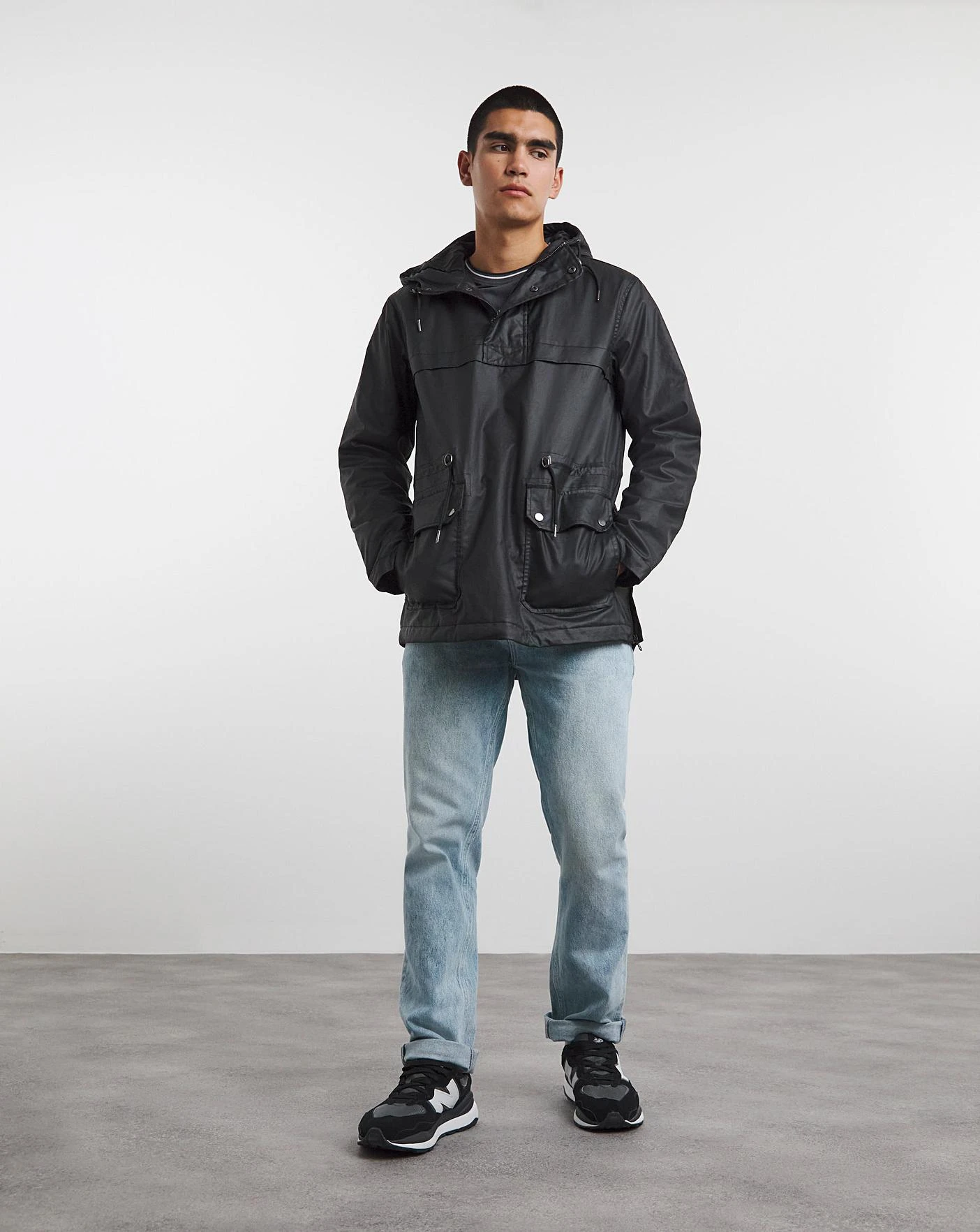 Black Cotton Wax Overhead Jacket - Image 2