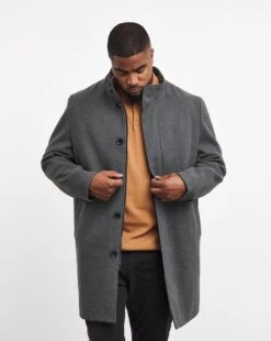 Grey Faux Wool Funnel Neck Coat